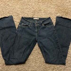 Dark wash low rise flare jeans